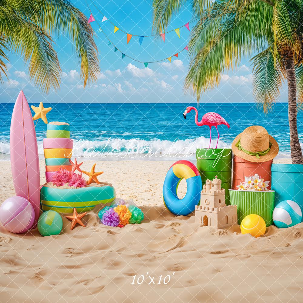 Kate Summer Beach Flamingo Palm Surfboard Backdrop Designed by Kate Image