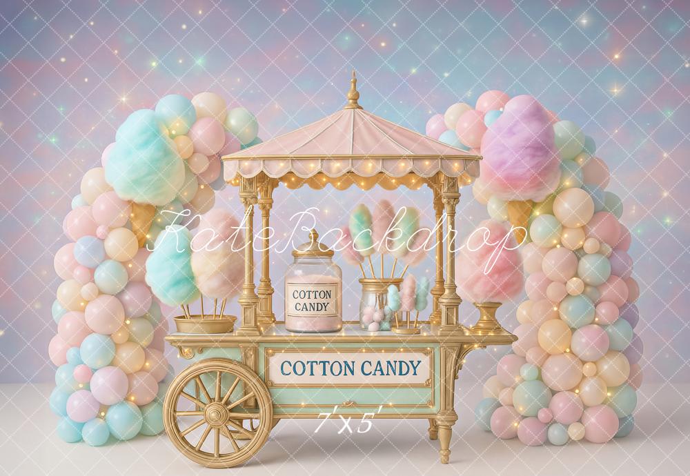 Kate Birthday Cotton Candy Stand Balloon Arch Backdrop Designed by Ashley Paul