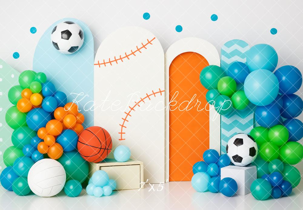 Kate Cake Smash Sports Balloon Arch Backdrop Designed by Patty Roberts