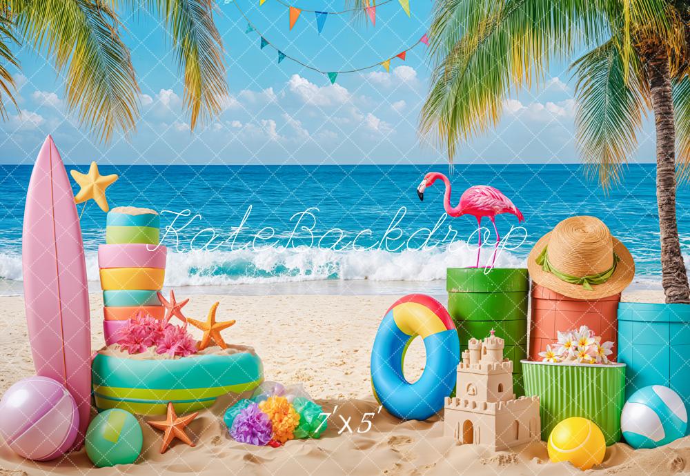 Kate Summer Beach Flamingo Palm Surfboard Backdrop Designed by Kate Image